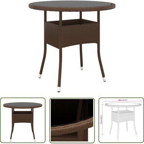 Table de jardin Table d'appoint, Table de Balcon, Ø80x75 cm Verre trempé/résine tressée Marron OIB8889E (1/4)