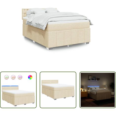 vidaXL Surmatelas -  Sommier à lattes de lit avec matelas Crème 140x200 cm Tissu (1/5)