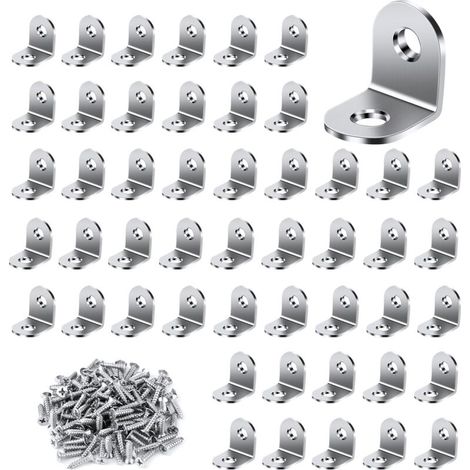 50 Pieces Corner Brace, 20x20mm Metal Corner Brace with 100 Pieces Screws Stainless Steel Corner Brace Right Angle Bracket for Furniture Fixing and Repair