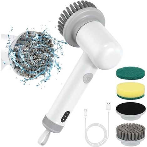 Electric Cleaning Brush, Cordless Portable Electric Brush with 4 Replaceable Heads, USB Rechargeable Waterproof Quiet for Kitchen Tile Bathroom Bathtub MUMU (1/4)