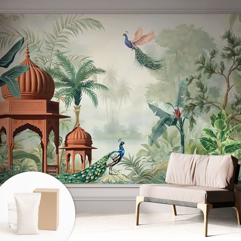 Papier peint intissé mural pour salon chambre à coucher tendance et originale - Colle incluse gratuite Jardins de paons 312x219 cm (1/5)