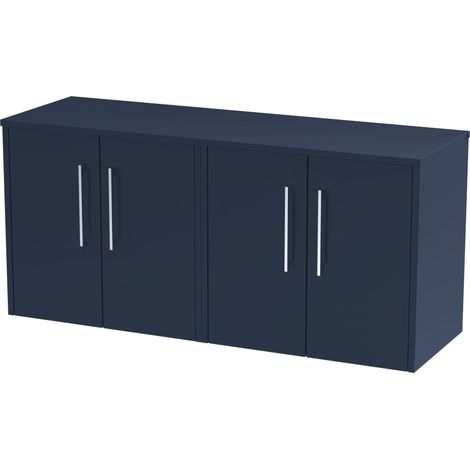 Winshill Contemporary 2 Door Wall Hung Vanity Unit with Worktop, Dark Blue, 1200mm