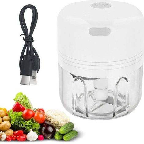 Electric tritatutto da 250 ml, ricaricabile tramite USB, mini portable, con 3 blade in acciaio inossidabile for cipolle, aglio, carne, verdure et frutta (bianco) (1/4)