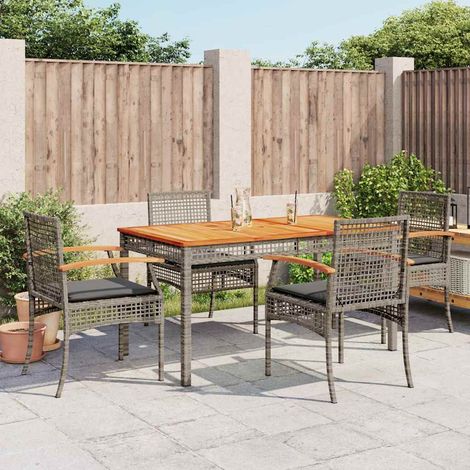 vidaXL 5 Piece Garden Dining Set with Cushions Grey Poly Rattan (1/5)