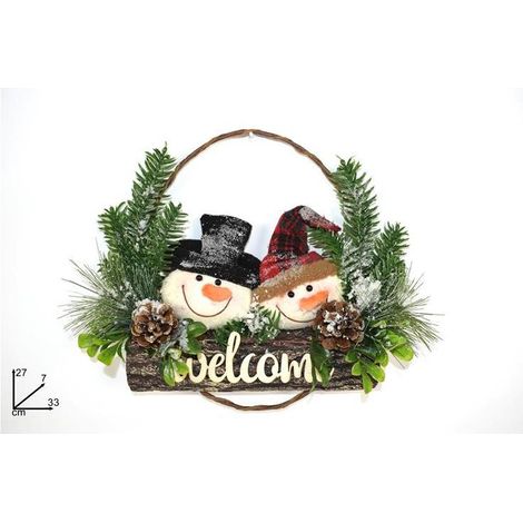 Decorazione Natale Fuoriporta Pupazzi di Neve 33 x27 cm