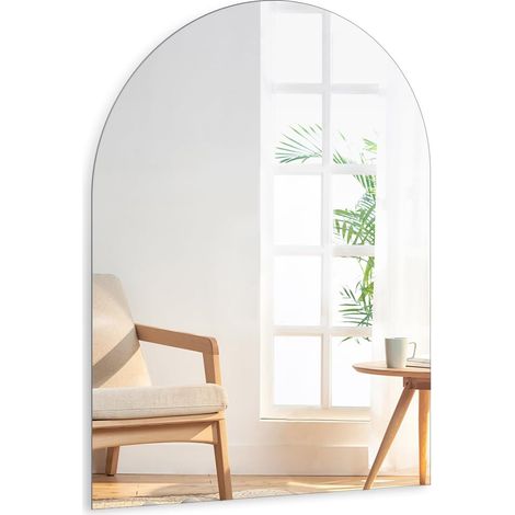 Miroir Mural Arqué HD Autocollant en Verre 40 x 30 cm, Miroirs Muraux Décoratif sans Cadre Miroir Semi-Circulaire Grand pour Toilettes invités, Salle de Bain, Dressing, Salon, Chambre (1/5)