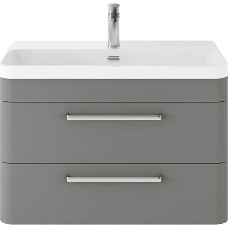Balterley Croxden 800mm Wall Hung 2 Drawer Vanity Unit with Ceramic Basin - Cool Grey (1/5)