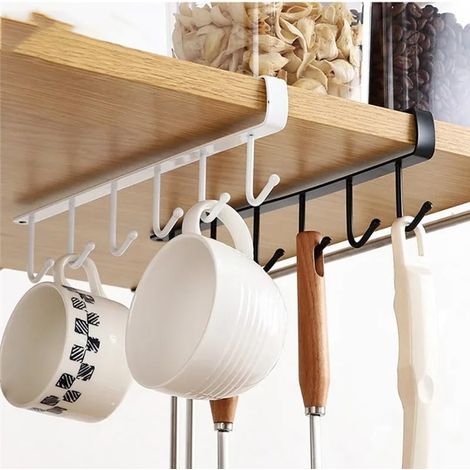 1 Cintre de rangement, Crochet de rangée, Support de finition d'armoire blanc, Sans clous, Pour cuisine et salle de bain (1/4)
