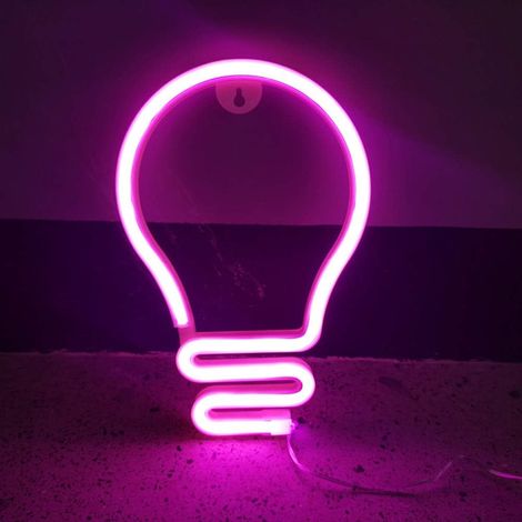 MINKUROW Led Luz De Neón Forma De Bombilla Letrero De Luz De Neón Usb/Funciona Con Batería Luz De Noche De Neón Colorido Led Lámpara De Pared De Neón Decoración Para El Hogar Bar Boda Fiesta De Navida (1/5)