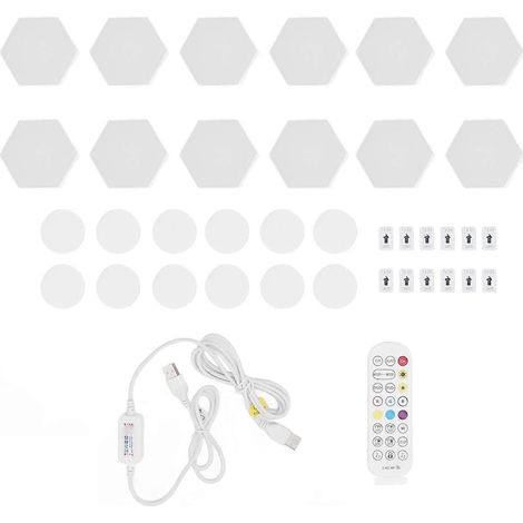12 panneaux lumineux hexagonaux LED RGB 16 millions de couleurs, synchronisation musicale, application Bluetooth et télécommande (1/5)
