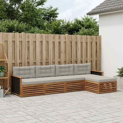 vidaXL Outdoor-Sofagarnitur 5 pcs Natürlich und Hellgrau Polyester (1/5)