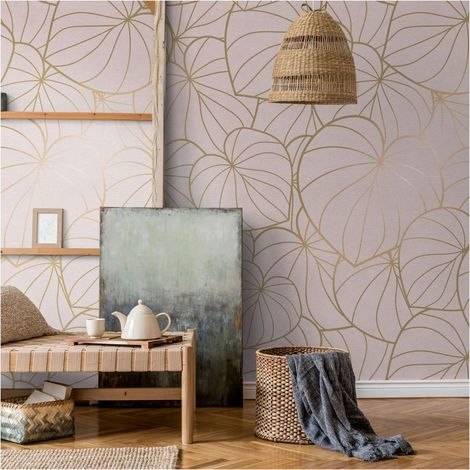 Photo wallpaper Profhome 382801 hot embossed non-woven wallpaper smooth with floral ornaments matt pink gold 1.59 m x 2.8 m (1/4)
