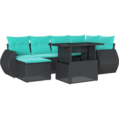 7-teiliges Gartensofa-Set mit Kissen, schwarzes Polyrattan vidaXL (1/5)