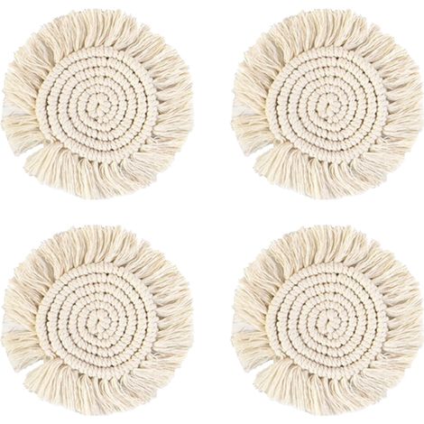 Sous-plat Tissé - En Coton Bio - Pour Protection Table Bois - Style Boho - Lot De 4 (1/5)