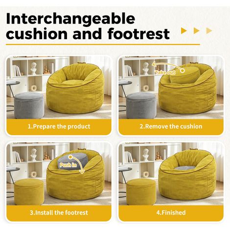 Fauteuil ergonomique incurvé avec poche de rangement amovible et pouf cylindrique assorti pour un confort domestique rapide (1/5)