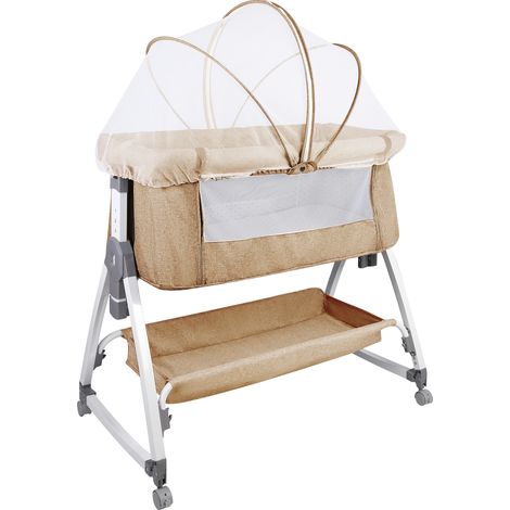 Cuna para Bebé Cuna Colecho Bebé Plegado Viaje portátil Altura regulable con Mosquitera colchón Cesta beige (1/5)