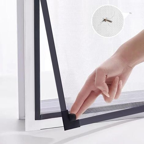 Mosquitera magnética ajustable para ventanas, tamaño máximo 100 x 150 cm, compatible con cualquier malla de fibra de vidrio más pequeña con marco gris. (1/3)