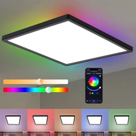 Homefire Square LED Ceiling Light - Polycarbonate (PC) - Black - 30 x 30 x 2.5 cm - RGB Backlight with Smart App Remote Control 36W (1/4)