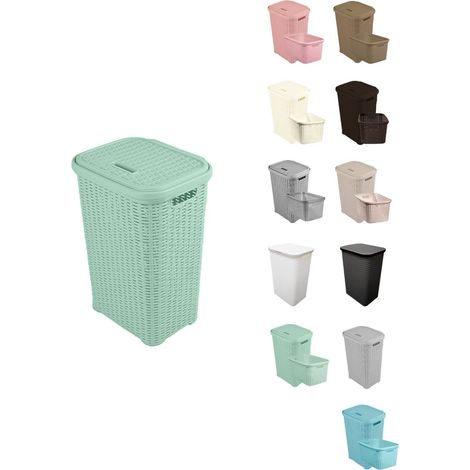 Cesto Ropa Sucia Pongotodo con Tapa y Asas Cesta Colada Plástico Ratán Cubo Ropa Sucia Ventilado Baño Dormitorio 38L/60L (1/5)