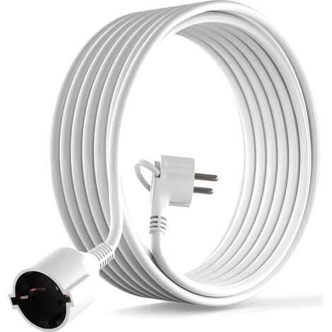 1 Rallonge Schuko 5m Fiche Plate Coudée 90° Contact Terre PVC Blanc Intérieur Bureau