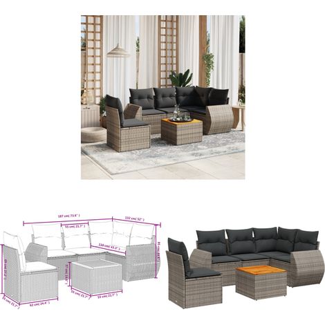 Salon de jardin 6 pcs avec coussins gris résine tressée - Ensemble Salon De Jardin - Meuble Extérieur - Résine Tressée - Rotin Synthétique - Acacia - Home & Living (1/3)