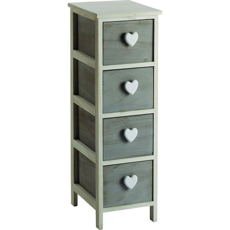 King Home Paulownia Holz Kommode 26x32x81h cm 4 Schubladen W/Kern weiß/grau (1/3)