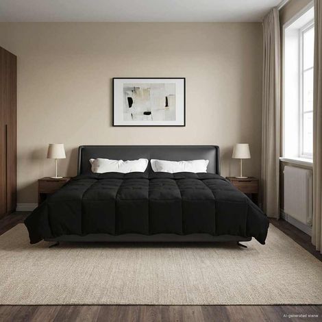 Ganzjahresbettdecke Gepolstert Schwarz 220 x 240 cm Mikrofaser