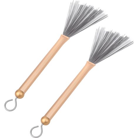 Lot de 2 balais de batterie rétractables en fil d'acier pour batterie jazz, idéal pour débutants (dorés). (1/5)