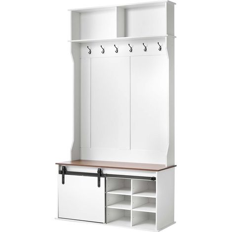 Mophorn Appendiabiti per Ingresso, Armadio Multifunzione Larghezza 1060 mm, con Panca, Ganci, Ripiani Portaoggetti e Porta Scarpe Regolabili, in Legno, Colore Bianco, Ideale per Ingressi e Corridoi (1/5)