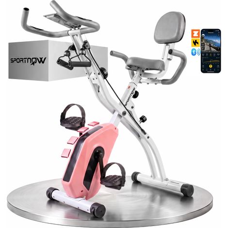 SPORTNOW 4-In-1 Folding Exercise Bike with Resistance Bands, Pink (1/5)