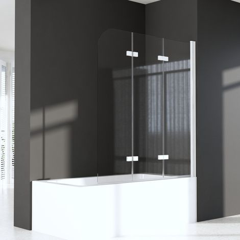 Duschwand für Badewanne 140x140 cm Weiß Badewannenaufsatz 3-teilig Duschtrennwand für Badewanne Duschwand Badewanne Faltwand Duschabtrennung Badewanne, 6mm ESG Glas