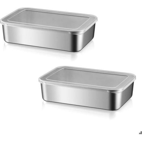 Boîte De Rangement Alimentaire - Acier Inoxydable - Carrée Avec Couvercle Étanche - Pour Pâtisserie Et Conservation - 1 Pièce (1/5)