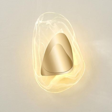 Applique murale LED 8W intérieur avec abat-jour en verre, 3 couleurs intensité variable Lampe murale moderne en forme de galet lampe décorative éclairage à 360° lampe de chevet murale,D'or (1/4)