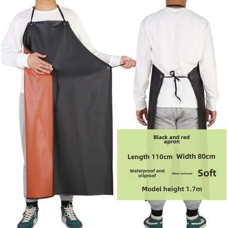 Tablier en PVC noir imperméable résistant à l'huile, cuir souple, pour adultes, idéal pour travail alimentaire, aquatique, abattage, cuisine (noir et rouge, 11080) (1/5)