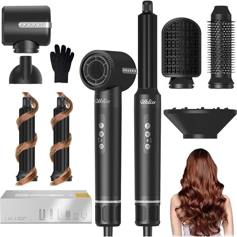 Sèche Cheveux 7 en 1, Air Styler Set avec 1400w Brosse Soufflante Brushing, Boucleur Automatique, Lisseur Cheveux, Diffuseur Cheveux, Airbrush Hairstyler Cadeaux pour Femmes Styling (1/5)