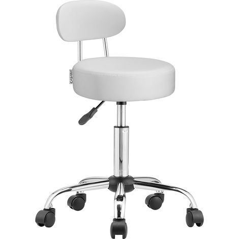 Adjustable Swivel Stool Portable Work Roller Chair on Wheels with Backrest Easy Care Synthetic Leather Chrome Base White or Black White (1/5)