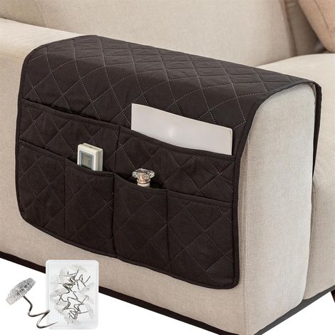 Funda para reposabrazos de sofá, funda para brazo reclinable, funda acolchada antideslizante para silla con 6 bolsillos (1/5)