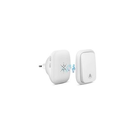 Blanc Sonnette Sans Fil, Sonnette Auto Alimentée Sans Batterie Requise Carillon de Porte Sans Fil, Bouton Poussoir étanche à 150m de Portée