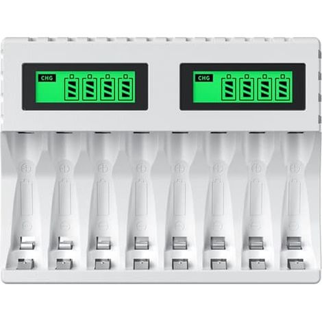 Ecleanfy - Chargeur intelligent à 8 emplacements avec écran LCD pour piles rechargeables AA/AAA NiCd NiMH.
