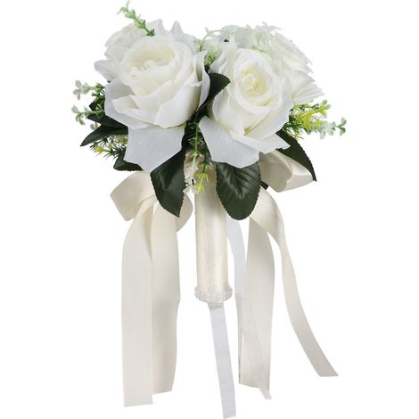Künstlicher Brautstrauß aus Seidenblumen, simulierter Rosenstrauß für die Braut, milchig-weiß (1/5)