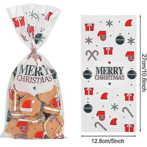 50 sachets cadeaux transparents en PVC avec motif Père Noël, sapin et renne, parfaits pour emballer des bonbons, des biscuits et autres gourmandises.-Style15