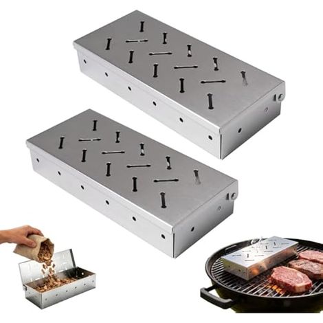Fumoir pour copeaux de bois, accessoires de barbecue en acier inoxydable robuste pour infuser la saveur fumée dans la viande et le poisson, bote à fumée pour barbecue électrique au charbon de bois (1/5)