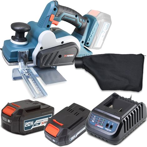 Rabot sans fil 20V avec moteur brushless livré avec 1 batterie 2Ah, 1 batterie 4Ah et un chargeur rapide. (1/4)