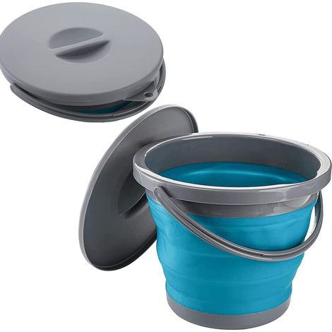 Seau pliable 5L, seau portable en silicone avec poignée de transport confortable, seau pliable durable, robuste et peu encombrant (BLEU) (1/5)
