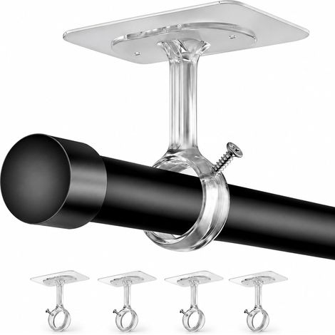supports de tringle à rideaux sans perçage, fixations par collage ou vissage pour plafond et mur, compatibles avec des diamètres de 20 à 32 mm, idéaux pour salle de bain, fenêtre, armoire (transparent (1/5)