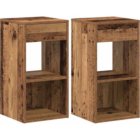 Lot de 2 Tables de chevet,Cabinet de chevet,Table de nuit avec tiroir vieux bois 35x34x66,5 cm CFW195360 (1/5)