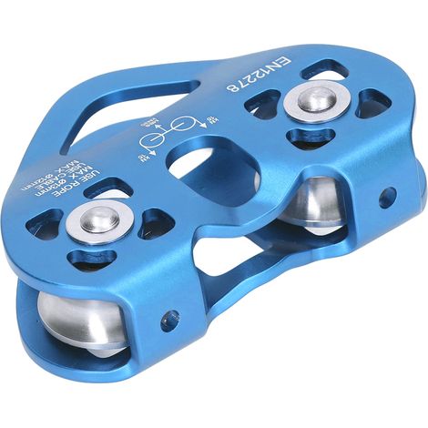 Système de poulie d'escalade extérieure, système de poulie d'escalade à double axe en alliage d'aluminium aéronautique, bleu spécial alpinisme. (1/5)