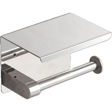 Porte-rouleau de papier toilette mural en acier inoxydable brossé argenté avec étagère pour téléphone portable pour salle de bain, 1 pièce (1/5)