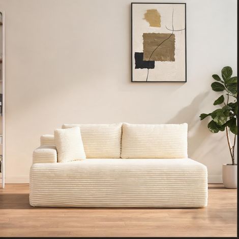 Canapé modulaire en tissu beige fixe et monté ivory en chenille (1/5)