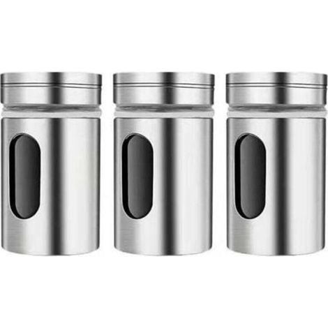 Set di 3 barattoli per spezie con coperchi girevoli, bottiglie per condimenti in acciaio inossidabile, contenitori per spezie, set di spezie da cucina, barattoli per tè, sale e pepe